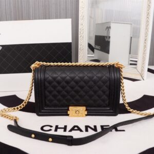 Chanel Boy Black Caviar GHW Black