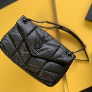 PUFFER MEDIUM CHAIN BAG IN DENIM AND SMOOTH LEATHER