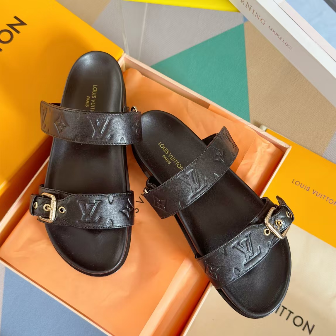 Louis Vuitton Bom Dia leather mules