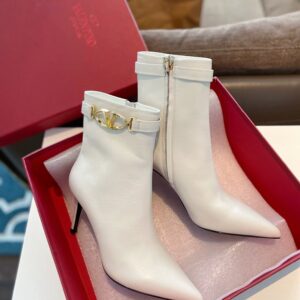Valentino Side Zipper Ankle Boots White High Heel Fashion Boot