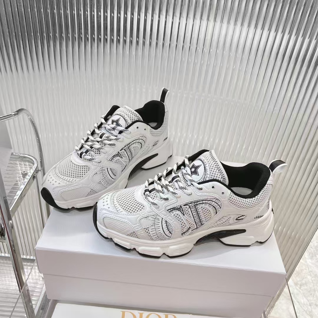 Dior Chrono Sneaker Gray Mesh with Silver-Tone Laminated Leather-Effect Panels