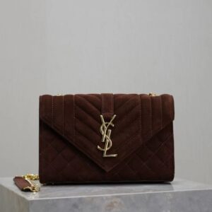 Saint Laurent Envelope Triquilt Small YSL Shoulder Bag in Suede