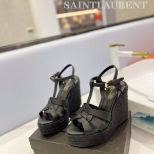 Saint Laurent Black Leather Espadrille Sandals