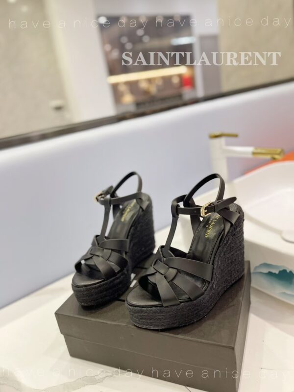 Saint Laurent Black Leather Espadrille Sandals