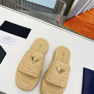 Prada Natural Crochet Flatform Slides