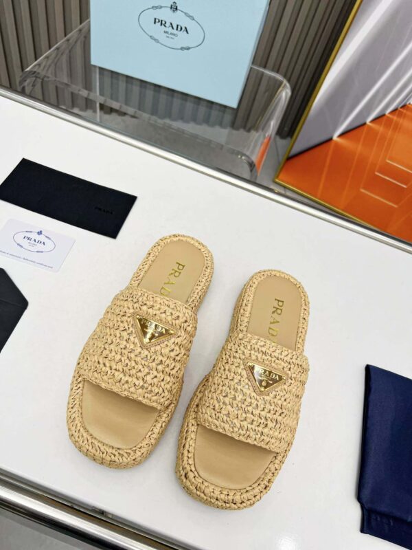 Prada Natural Crochet Flatform Slides