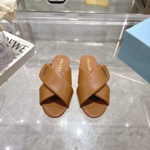 Prada Quilted Lambskin Crisscross Slide Sandals